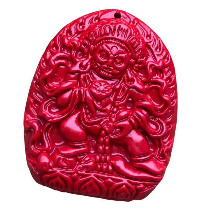 台湾原色朱砂红大黑天财神吊坠转运本命年护身藏财神项链证书