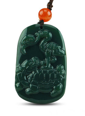 新疆和田玉龟鹤延年挂件证书吊坠