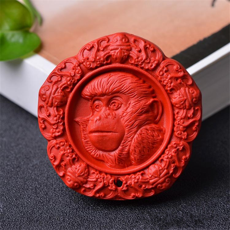 台湾天然朱砂生肖猴牌子吊坠五福猴朱砂吊牌出入平安车挂证书