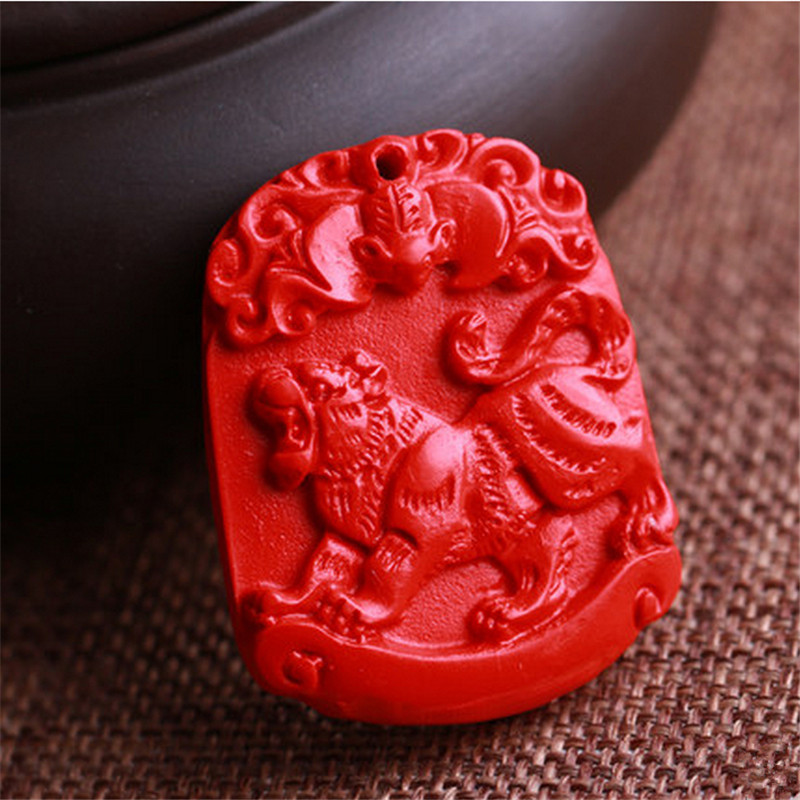 台湾天然朱砂虎吊坠项链挂饰帝王红生肖虎朱砂吊牌挂件送挂绳