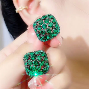 2025新款 绿色方形复古耳饰设计感网红百搭耳坠耳环 爆款