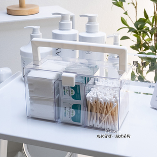 美容院化妆棉棉签卸妆棉收纳盒透明手提式口罩化妆棉推车整理收纳