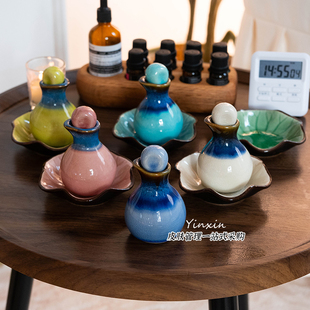 精油壶精油瓶分装瓶闻香瓶荷叶碟陶瓷托盘spa推拿按摩美容院套装