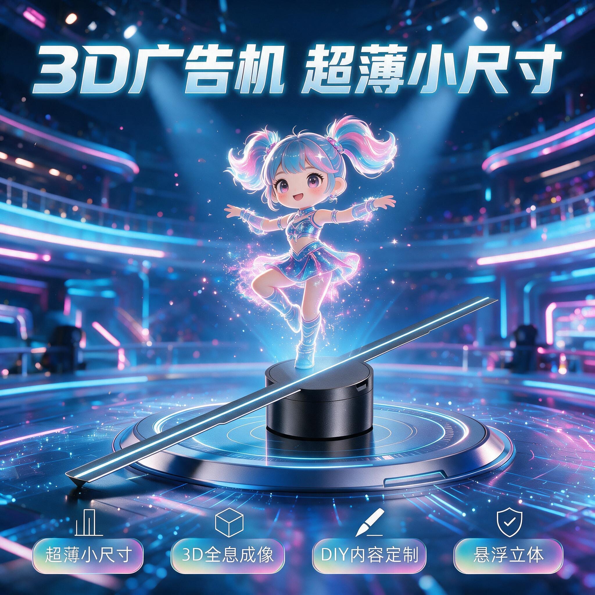 超薄手持3d全息风扇小型全息风扇投影立体3d广告机旋转led显示屏