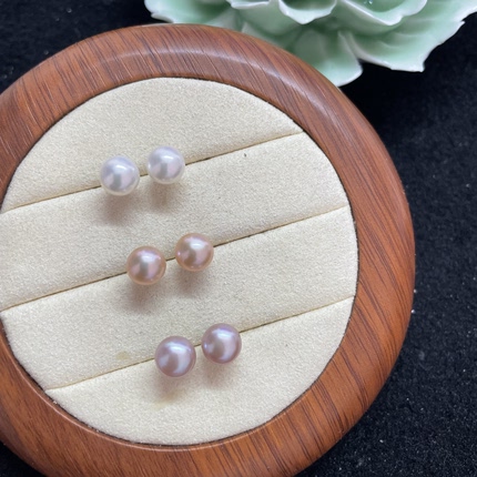 7-8mm淡水无核珍珠耳钉 诸暨山下湖淡水珍珠耳钉基础款 银针