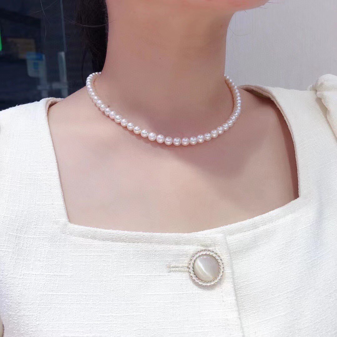 6-7mm白色天然珍珠项链 诸暨山下湖淡水珍珠项链锁骨链 年轻时尚