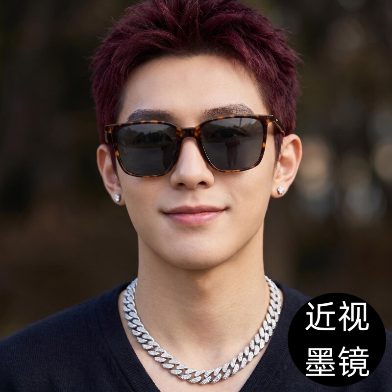偏光太阳镜男时尚大框方形玳瑁墨镜女有度数复古高清开车近视墨镜