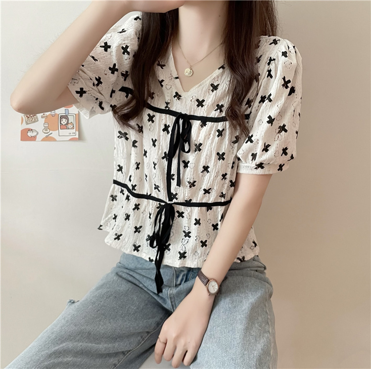 Real price real shooting ~ summer new style niche design feeling pleated sweet series baby shirt