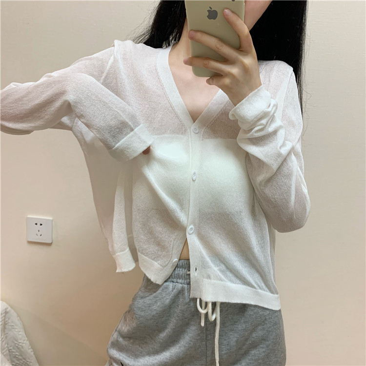 Real price real shot - spring and summer new Korean loose candy color ice silk long sleeve sunscreen cardigan