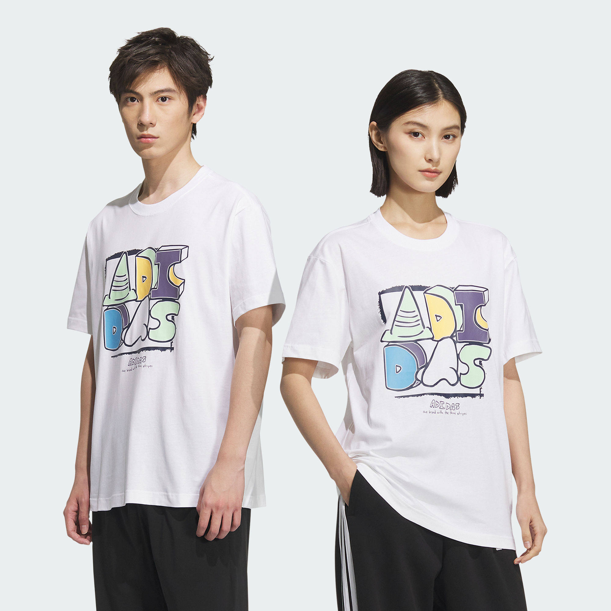 阿迪达斯男女情侣款纯棉短袖圆领T恤KB2811|KB2829|KB2830