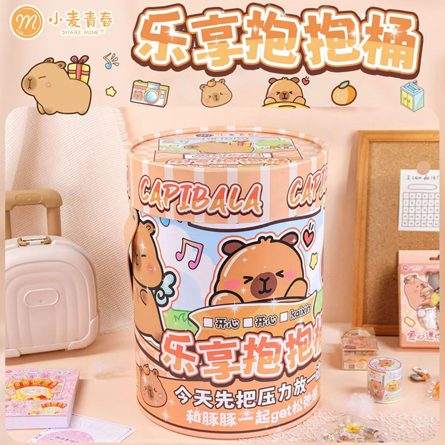 小麦青春乐享抱抱桶卡皮巴拉文创盲盒DIY手工学生奖男女儿童玩具