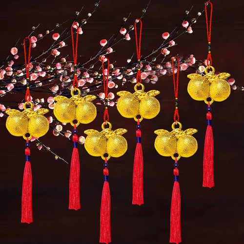 春节金色双面橘子福盆景挂件马年树木街道挂件挂饰客厅发财树装饰