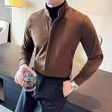 24/秋冬英伦风假两件拼接立领衬衣男商务修身毛呢衬衫M-P80，男装衬衫，星座301D-6