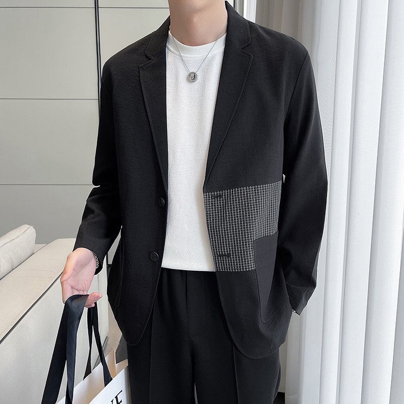 春装轻熟风男士休闲西服拼接韩版宽松薄款西装外套X98555-P105,男装西服,星座301D-6