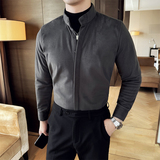 24/秋冬英伦风假两件拼接立领衬衣男商务修身毛呢衬衫M-P80，男装衬衫，星座301D-6