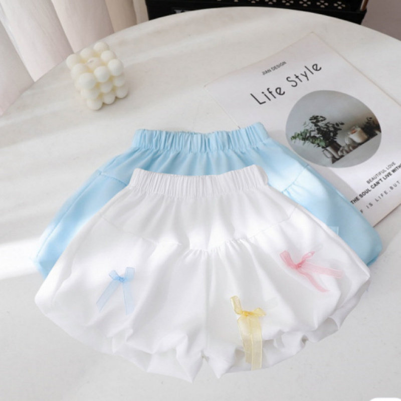 大牌折扣小女孩夏季短裤韩版小清新纯色蝴蝶结花苞裤女宝夏款甜美