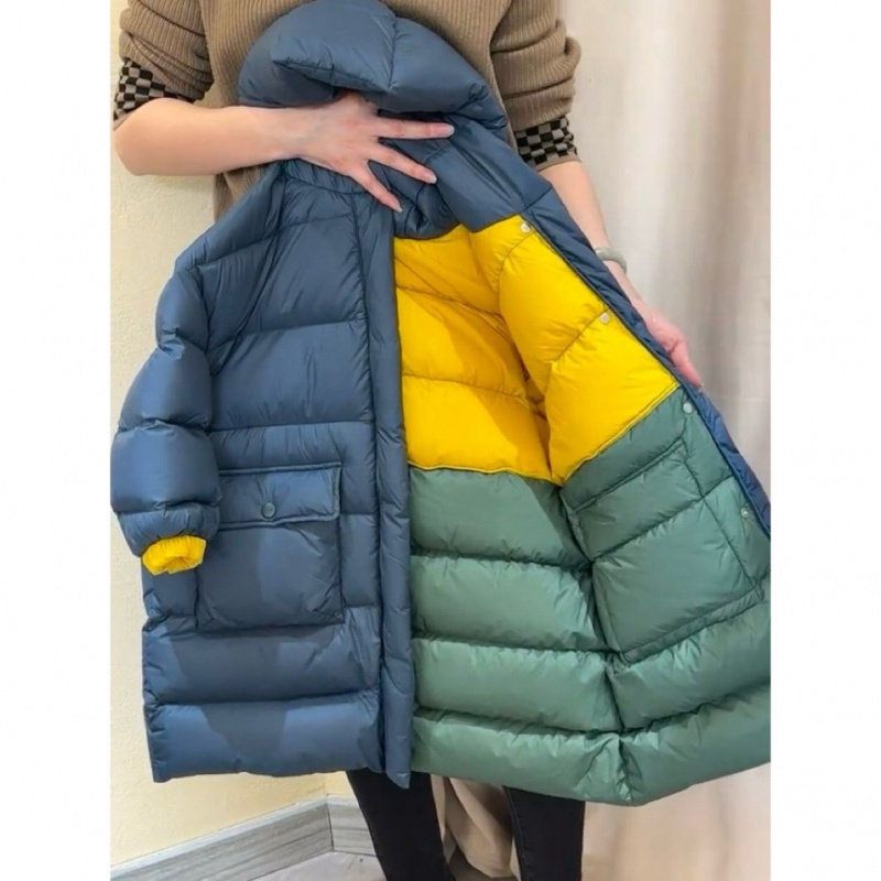 大牌折扣男童双面穿中长款羽绒棉服拼色帅气中大童棉袄加厚保暖棉