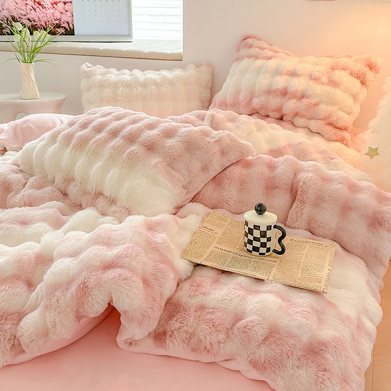 渐变色兔毛绒四件套牛奶珊瑚绒床单被套冬法兰绒床上被套200*230,床上用品,被套,淘宝优惠券,粉丝福利购,淘宝优惠卷