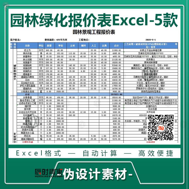 详细景观工程直接费用预算明细报价单项目园林绿化excel表格模板
