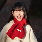 100%wool 百分百纯羊毛儿童围巾女红色针织保暖百搭高级感围脖