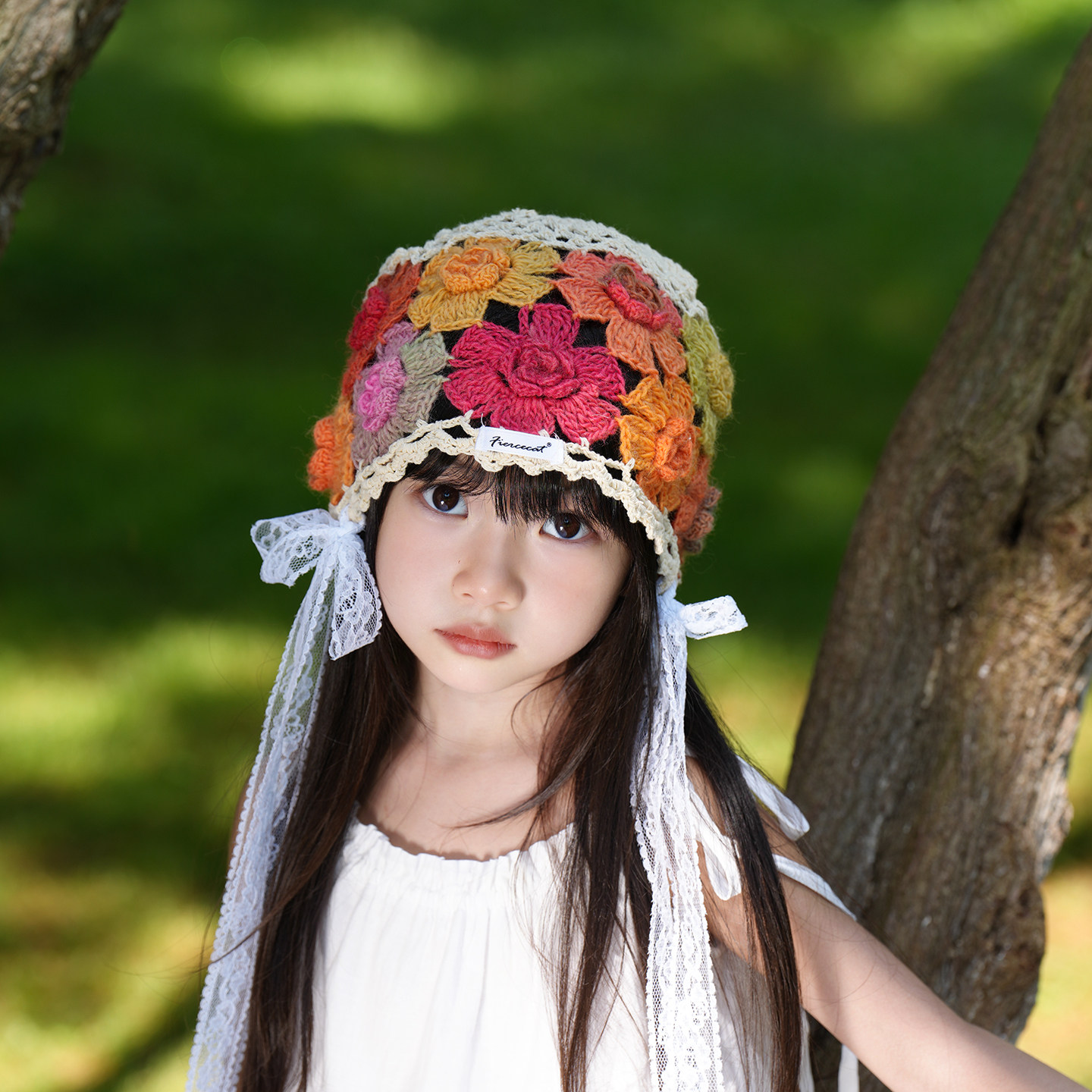 儿童帽子彩色花朵针织帽女童秋季保暖护耳帽女宝宝彩色流苏毛线帽