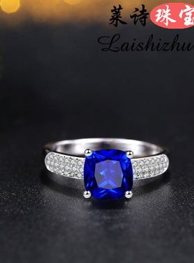 蓝宝石戒指925银镀18k金镶嵌彩色宝石彩宝贵重宝石日韩版坦桑石