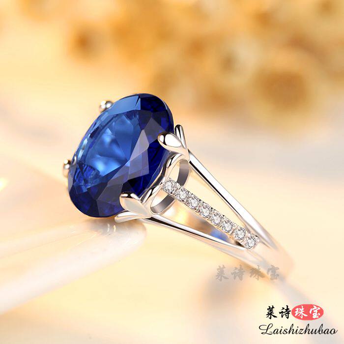 蓝宝石戒指日韩彩色宝石指环纯银镀18k金珠宝首饰品坦桑石