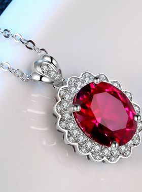 红宝石项链彩宝纯银镀18k金彩色宝石项坠碧玺吊坠珠宝配饰品