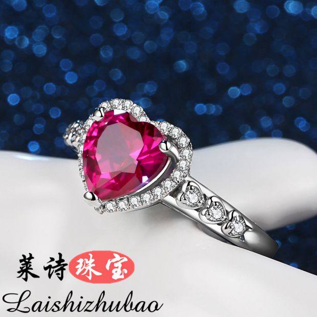 正品 红宝石戒指女日韩纯银镀18K金镶嵌彩色宝石红碧玺指环彩宝