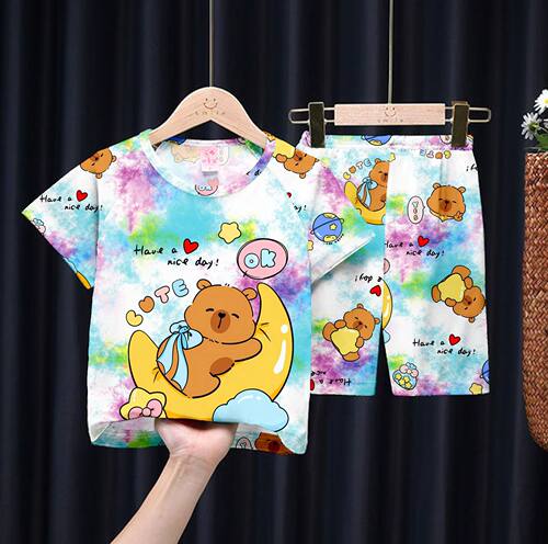 女孩儿童睡衣夏薄款套头家居服套装3-5-7-9-11岁卡皮巴拉capybara