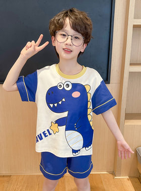 男童夏装男宝夏季中大童恐龙睡衣孩子三四五六七八九十岁纯棉短袖