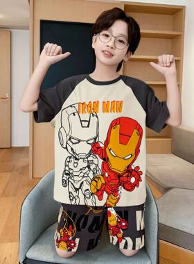 钢铁侠漫威5儿童6男童小孩8-9-10岁3女宝4小朋友睡衣夏款冰丝凉感