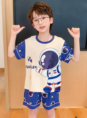 男童夏装男宝家居服小孩子纯棉睡衣小朋友套装四五六七八岁太空人