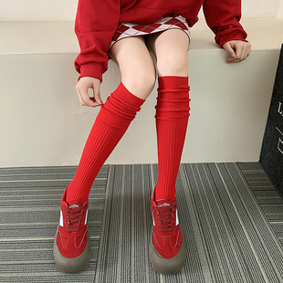 红袜子长筒本命年女袜棉袜红色中筒袜过膝小腿袜新娘配旗袍结婚袜