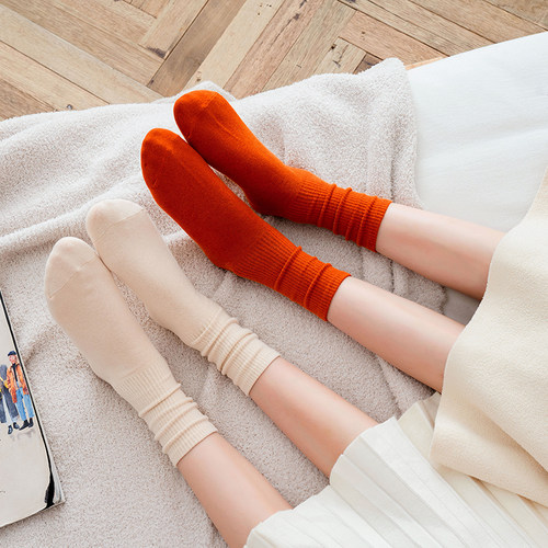 纯棉袜中筒纯色袜男女情侣袜