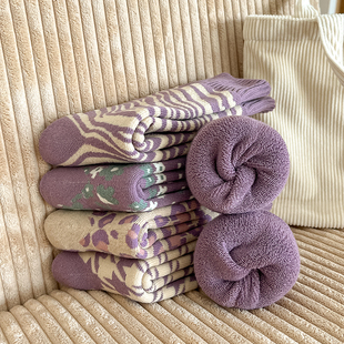棉袜子女冬季长袜加厚加绒纯棉日系睡眠保暖秋冬季松口月子中筒袜