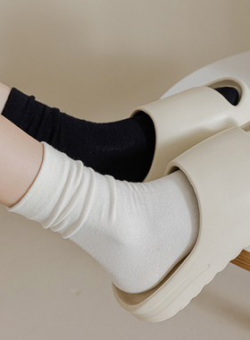 白色袜子女中筒袜棉堆堆袜日系ins潮黑色男无骨袜月子宽口长筒袜