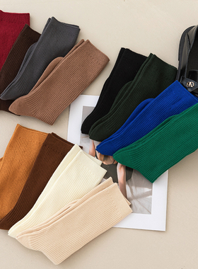 纯色袜子安可拉红中筒袜BV绿色ins女袜日系条纹棉袜双针长袜潮袜