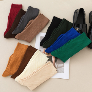 纯色袜子安可拉红中筒袜BV绿色ins女袜日系条纹棉袜双针长袜潮袜