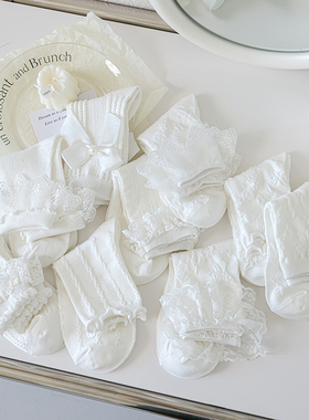 袜子女中筒袜花边可爱蕾丝边萝莉塔薄款白色洛丽塔蝴蝶结日系短袜