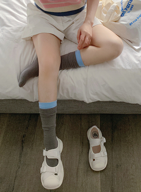 深灰色小腿袜女双罗口秋冬棉袜子长筒及膝袜显瘦堆堆袜日系ins潮