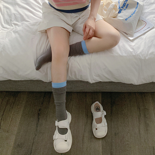 棉袜子长筒及膝袜显瘦堆堆袜日系ins潮 深灰色小腿袜女双罗口夏季