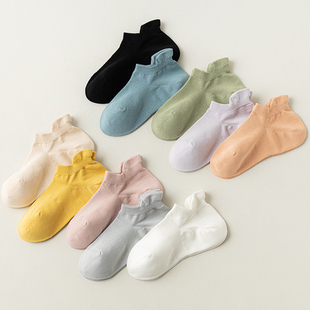 纯棉袜子夏季 网眼船袜女低帮浅口隐形袜日系透气纯色舒适潮袜 薄款