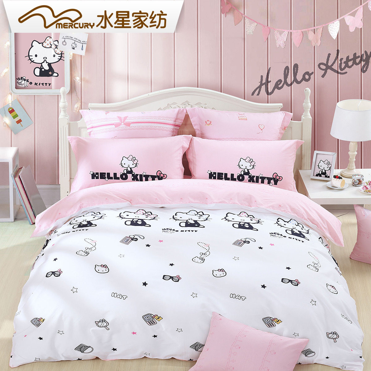 Mercury textile Cotton print three/Four piece suit starlight KT hellokitty Hello Kitty New productsin the Bedclothes , Bedding Sets/Family of four/Multiple sets of  category - from Buy2taobao.com to provide professional Taobao agent buy service