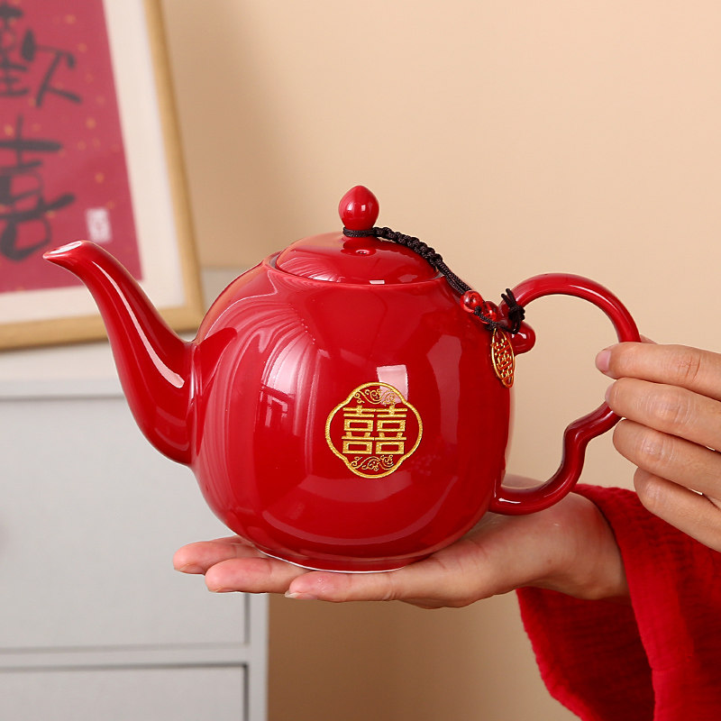 结婚红色手把泡茶壶喜庆喜提梁壶