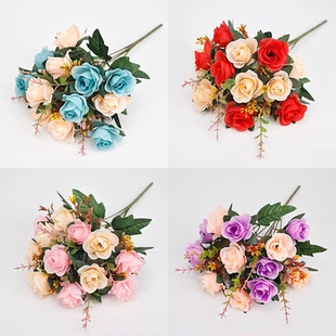 家居装饰摆设塑料假花仿真花绢布花束室内客厅花摆放欧式小玫瑰花