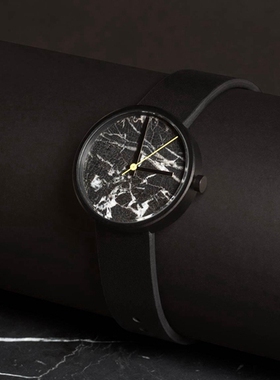 澳大利亚AARK 摩登硬糖 黑色月球大理石表面圆盘真皮潮人手表腕表