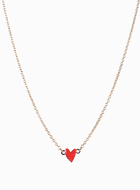 巴黎Titlee童话少女心 正红色粉色桃心珐琅彩釉镀金项链首饰礼物