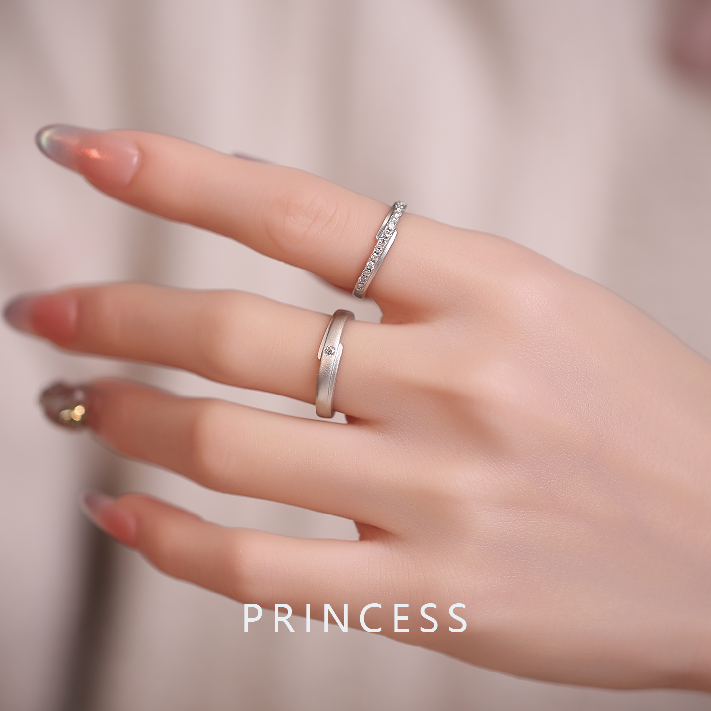 925纯银镶钻闭口情侣戒指定制