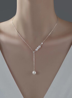 合成珍珠999足银材质女锁骨链